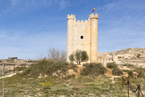 Alcalá del Júcar castle is located on a rock formed by the gorge of the Júcar River, from where the entire town can be seen, in the province of Albacete, La Manchuela, Castila la Mancha, Spain photo