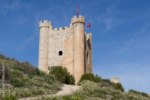 Alcalá del Júcar castle is located on a rock formed by the gorge of the Júcar River, from where the entire town can be seen, in the province of Albacete, La Manchuela, Castila la Mancha, Spain photo