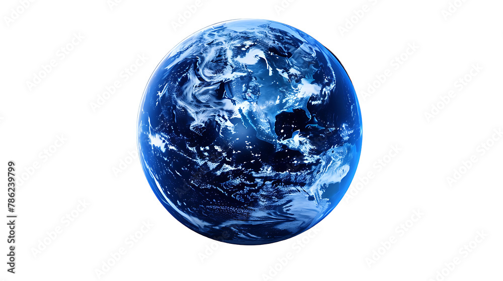 Blue shining transparent earth globe on black background  