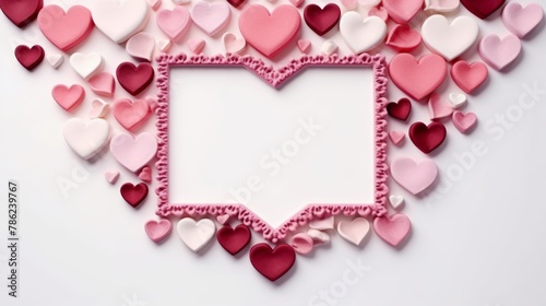 Frame Filled with Pink and Red Hearts on White Background. Generative AI © wellyans