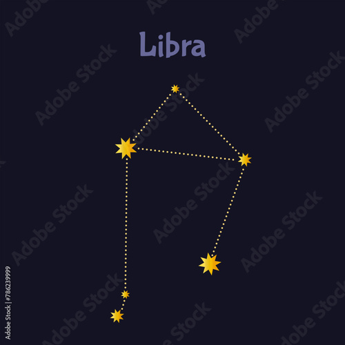 Libra zodiac constellation illustration on night sky with inscription.
