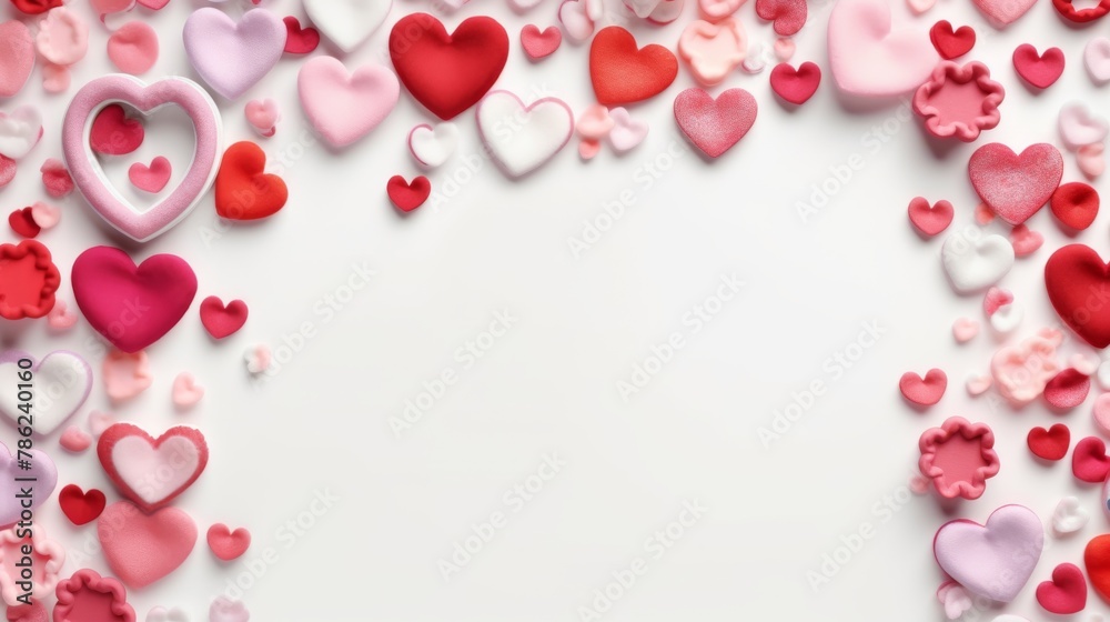 Obraz premium Frame Filled with Pink and Red Hearts on White Background. Generative AI