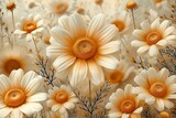 Seamless vector pattern with hand drawn chamomile flowers. Daisy background.