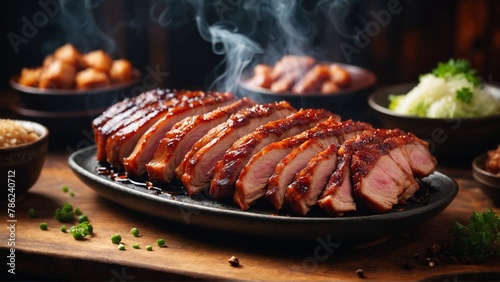 Char Siu Cantonese-style barbecued pork with a sweet glaze.  photo