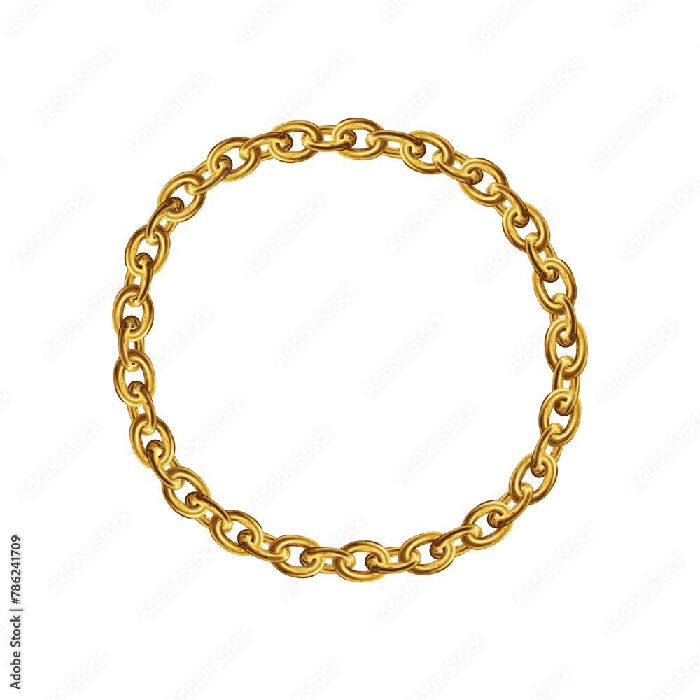Golden chain round border frame. Wreath gold circle shape. Realistic illustration isolated on a white background Golden chain round border frame. Wreath gold circle shape. Realistic illustration isolated on a white background