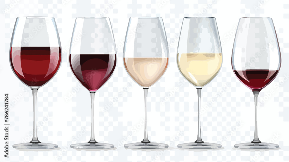 Set transparent vector wine glasses with white and re