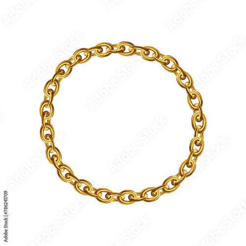 Golden chain round border frame. Wreath gold circle shape. Realistic illustration isolated on a white background