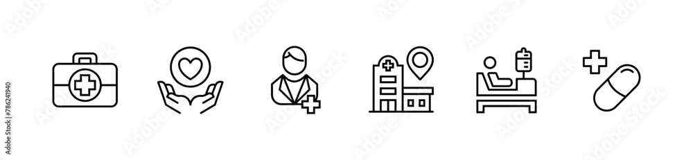 hospital medical care icon line vector set patient health treatment with medic aid cross signs outline illustration for web and app hospital medical care icon line vector set patient health treatment with medic aid cross signs outline illustration for web and app