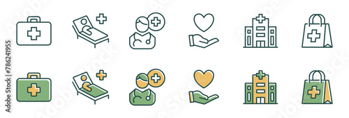 set of health care icon vector medical hospital life care treatment with medic cross signs illustration