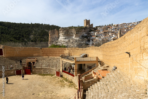 Panoramic view Alcalá del Júcar Bullring, late 19th century, being one of the oldest in Spain, located in La Manchuela Alcalá del Júcar, one of the most beautiful towns