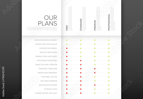 Obraz na płótnie Product subscription plan versions with functionality feature options list w salonie