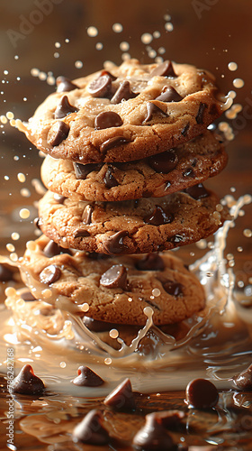 Cookies with milk splashes chocolate chips Chocolate chip cookies with pieces of chocolate 