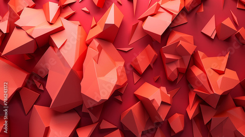 Aggressive 3D red geometries against crimson, conveying disruptive innovation. photo