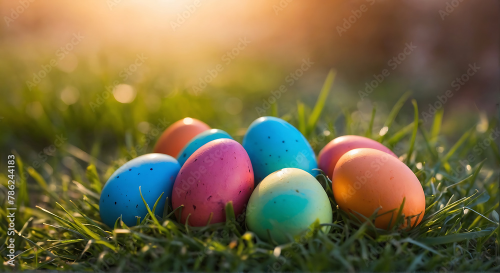 Cute bunny and colorful Easter egg, Easter party concept Cute bunny and colorful Easter egg, Easter party concept