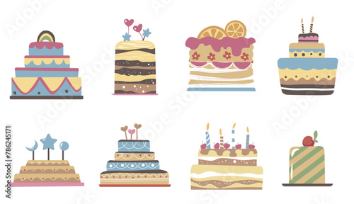 Colorful Birthday Celebration Cakes Set