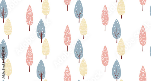 
Seamless pattern of multi-colored fontasias trees for printing on fabric and paper.