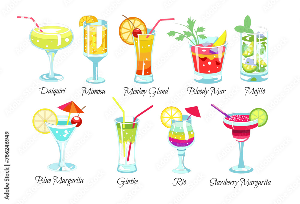 Assorted Colorful Cocktail Drinks Menu - obrazy, fototapety, plakaty 