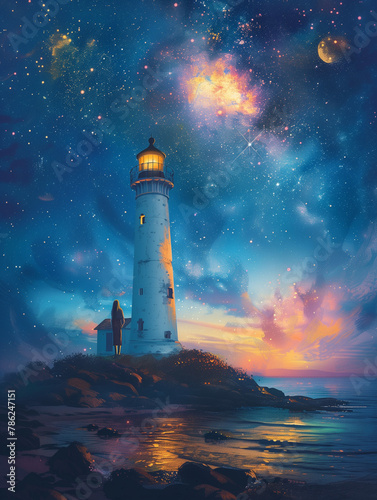 The seaside lighthouse at night-01