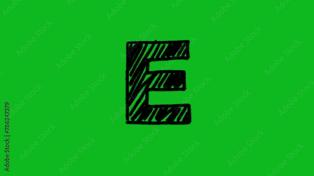 letter e capital in scribble effect animation on green screen