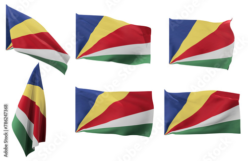 Large pictures of six different positions of the flag of Seychelles