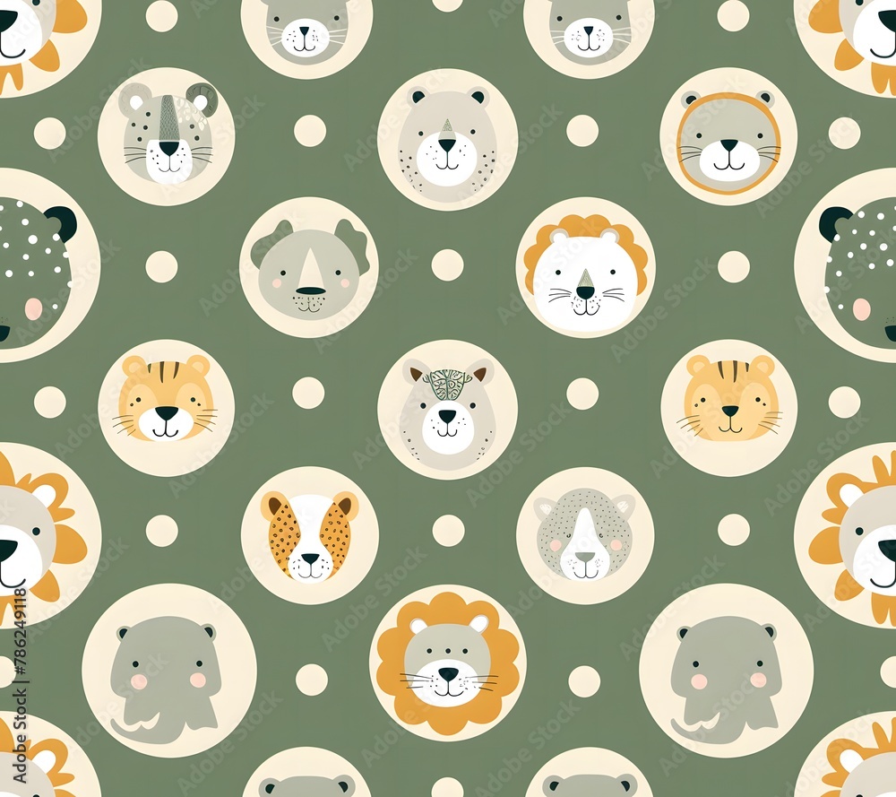 seamless pattern baby jungle animals in circular shapes seamless pattern baby jungle animals in circular shapes