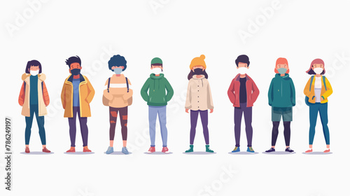 Vector People in casual clothes wearing face masks 