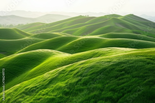 Tranquil spring meadow at sunset of green field. Generative AI © Zero Zero One