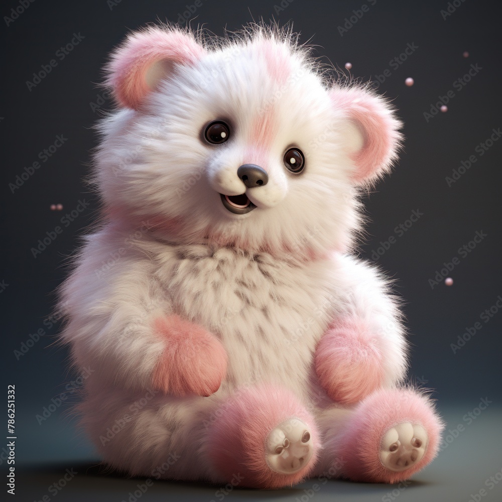 Fototapeta premium A cute stuffed animal with pink fur and a pink nose