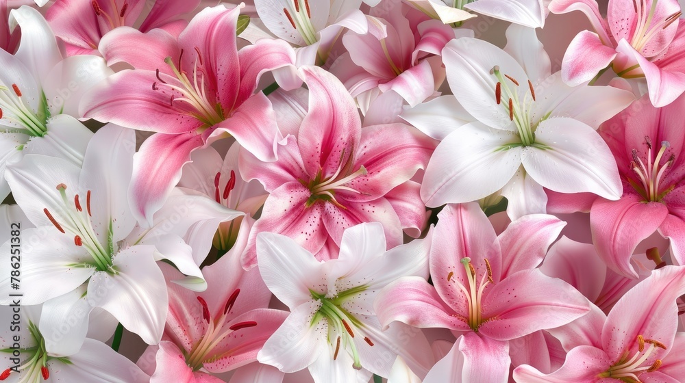 A wallpaper with pink and white lilies