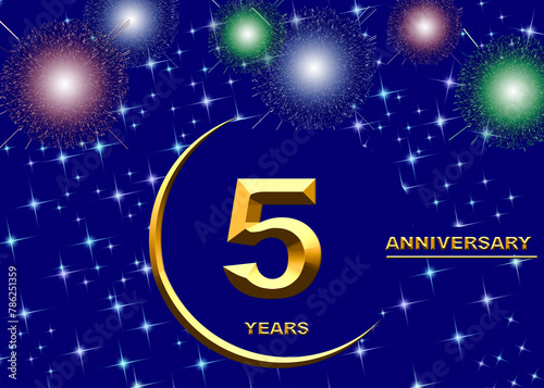 5 anniversary. golden numbers on a festive background. poster or card for anniversary celebration, party