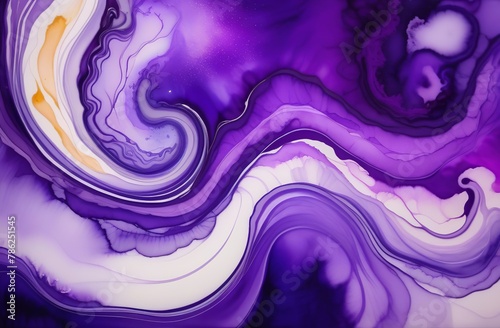 Alcohol ink art full frame background. Currents of purple gold hues, stains, golden swirls, soft color free-flowing textures. Natural aquarelle abstract fluid painting. Can be used as vertical poster
