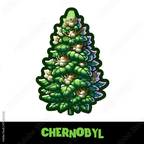 Vector Illustrated Chernobyl Cannabis Bud Strain Cartoon