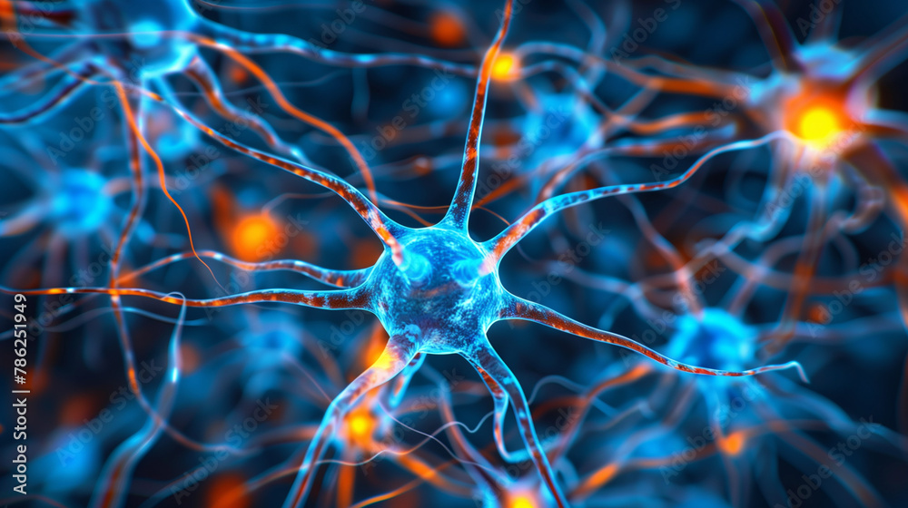 Close up active nerve cells. Human brain stimulation or activity with neurons, the nervous system, cells, plasma, energy