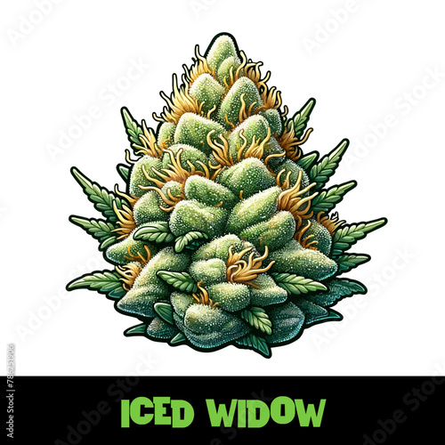 Vector Illustrated Iced Widow Cannabis Bud Strain Cartoon