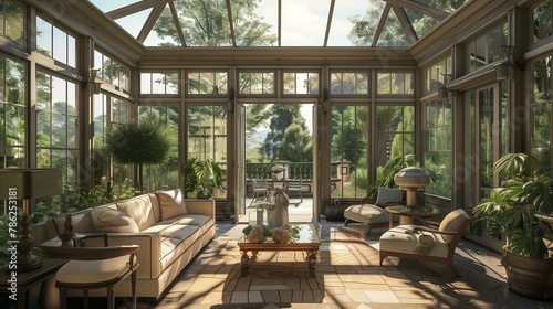 Chic conservatory design seamlessly integrating with the natural beauty outdoors.