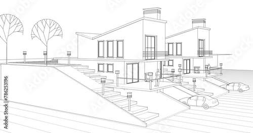 townhouse architectural sketch 3d illustration 