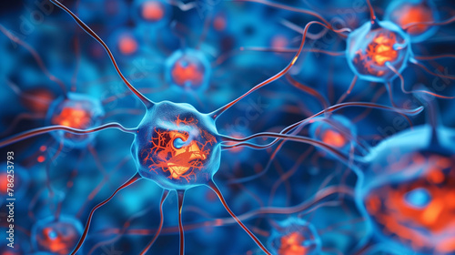 Close up active nerve cells. Human brain stimulation or activity with neurons