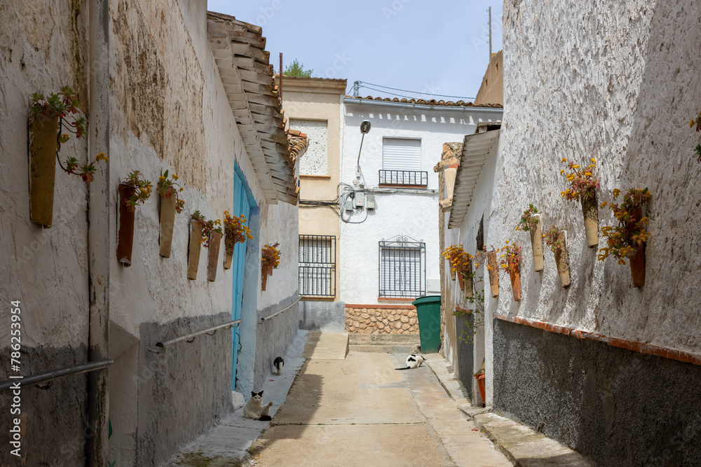 beautiful street  of Jorquera, Albacete autonomous community of Castilla-La Mancha, Spain.
