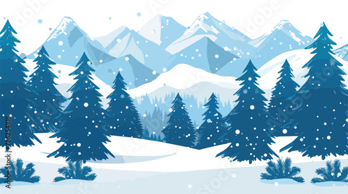 Beautiful Christmas winter flat landscape background © Blue