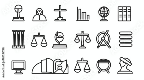 Black line web Law and justice icons set. Vector 