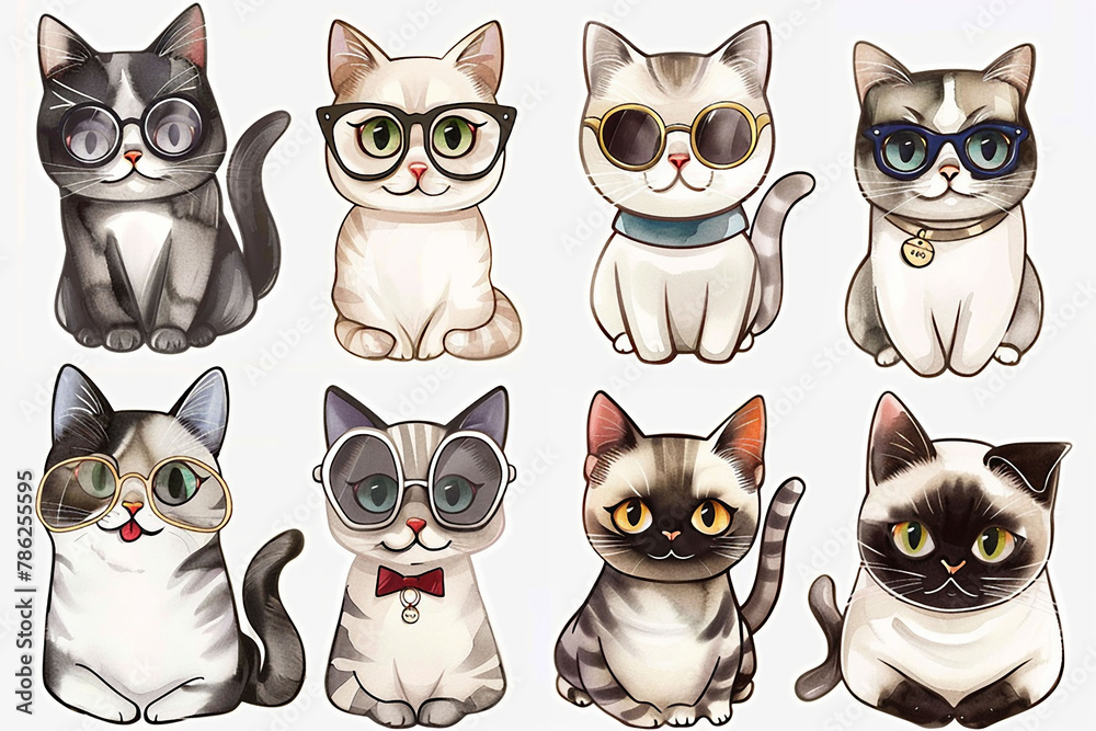 Fototapeta premium Set of cute cats with different emotions. Vector illustration for your design
