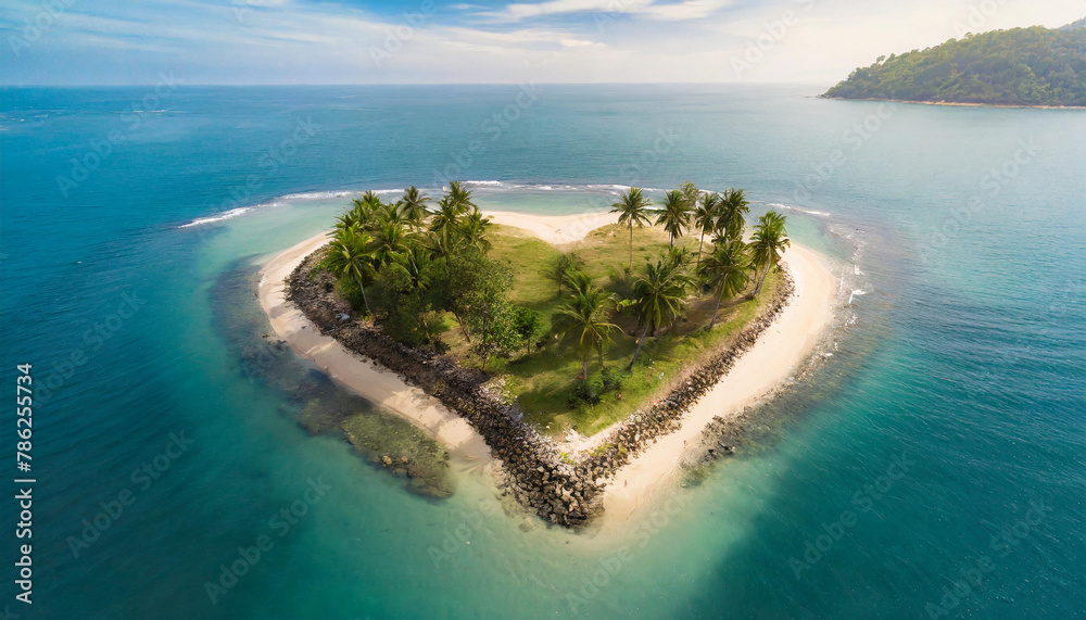 eine kleine herzförmige Insel mit Palmen und Stränden
