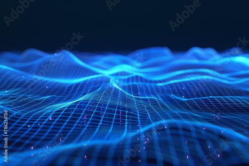 AI generated illustration of abstract blue glowing grid pattern on a dark background