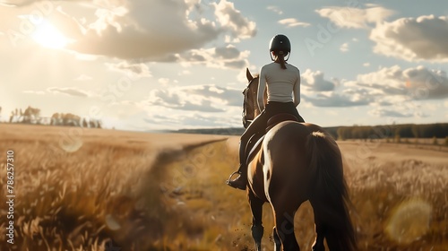Horseback Riding at Sunset Through Golden Fields © DjelicN