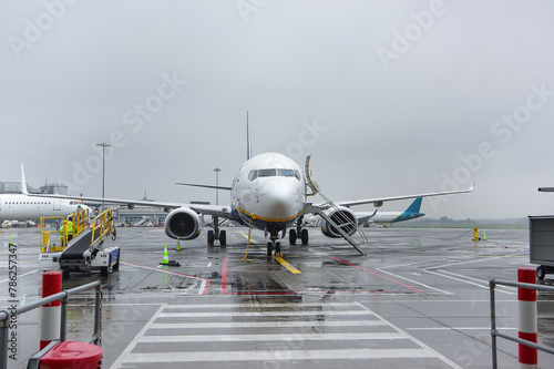 airplane near the airport in rainy weather. Dublin, Ireland