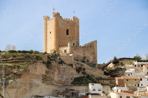 Alcalá del Júcar castle is located on a rock formed by the gorge of the Júcar River, from where the entire town can be seen, in the province of Albacete, La Manchuela, Castila la Mancha, Spain photo