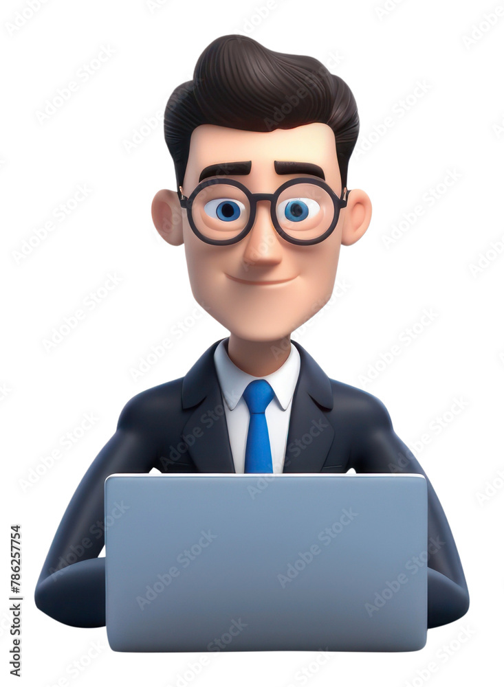 PNG Businessman on desk laptop computer cartoon PNG Businessman on desk laptop computer cartoon