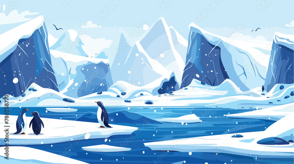 Cartoon ice arctic nature winter landscape with iceber