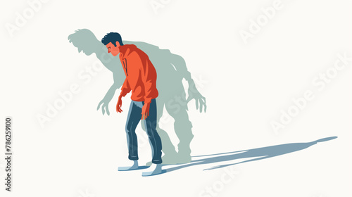 Illustration of man fighting with his shadow facing