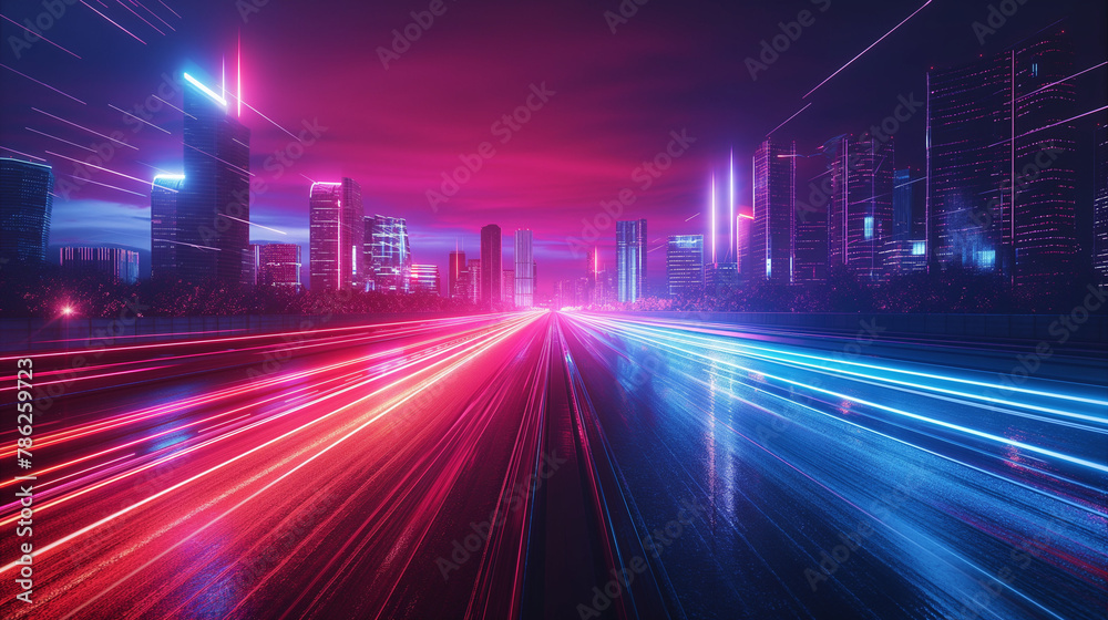 Neon light trails converging into the horizon, perfect for a cyberpunk game loading screengradient scheme